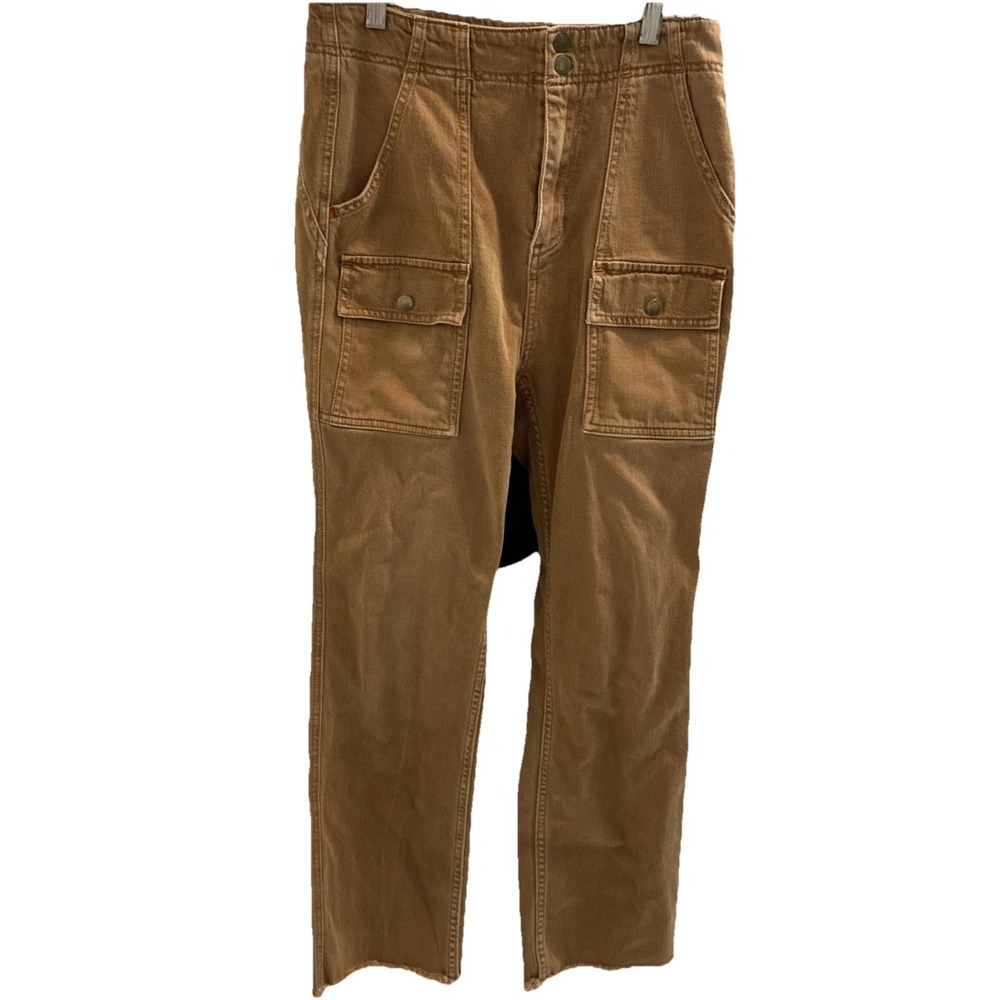 Pilcro Letterpress Anthro Brown 28 Cargo Pants Straight Leg High Rise Rough Hem